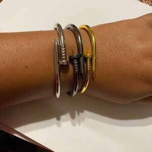 Chic Silver and Gold Nail Bracelet Trio
